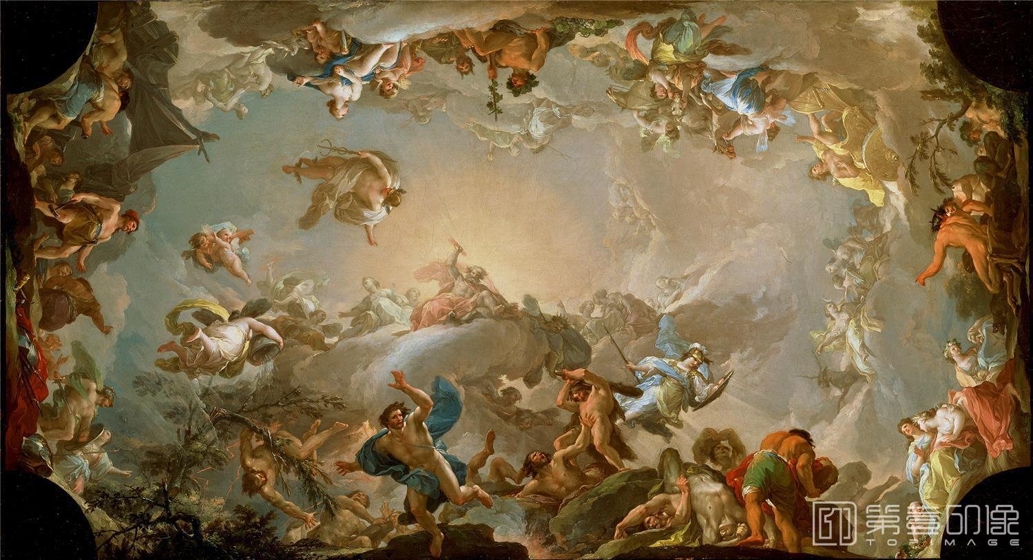 油画-西班牙普拉多美术馆油画藏画-Bayeu y Subías, Francisco-El Olimpo- batalla con los gigantes-68cm x 123cm-0334
